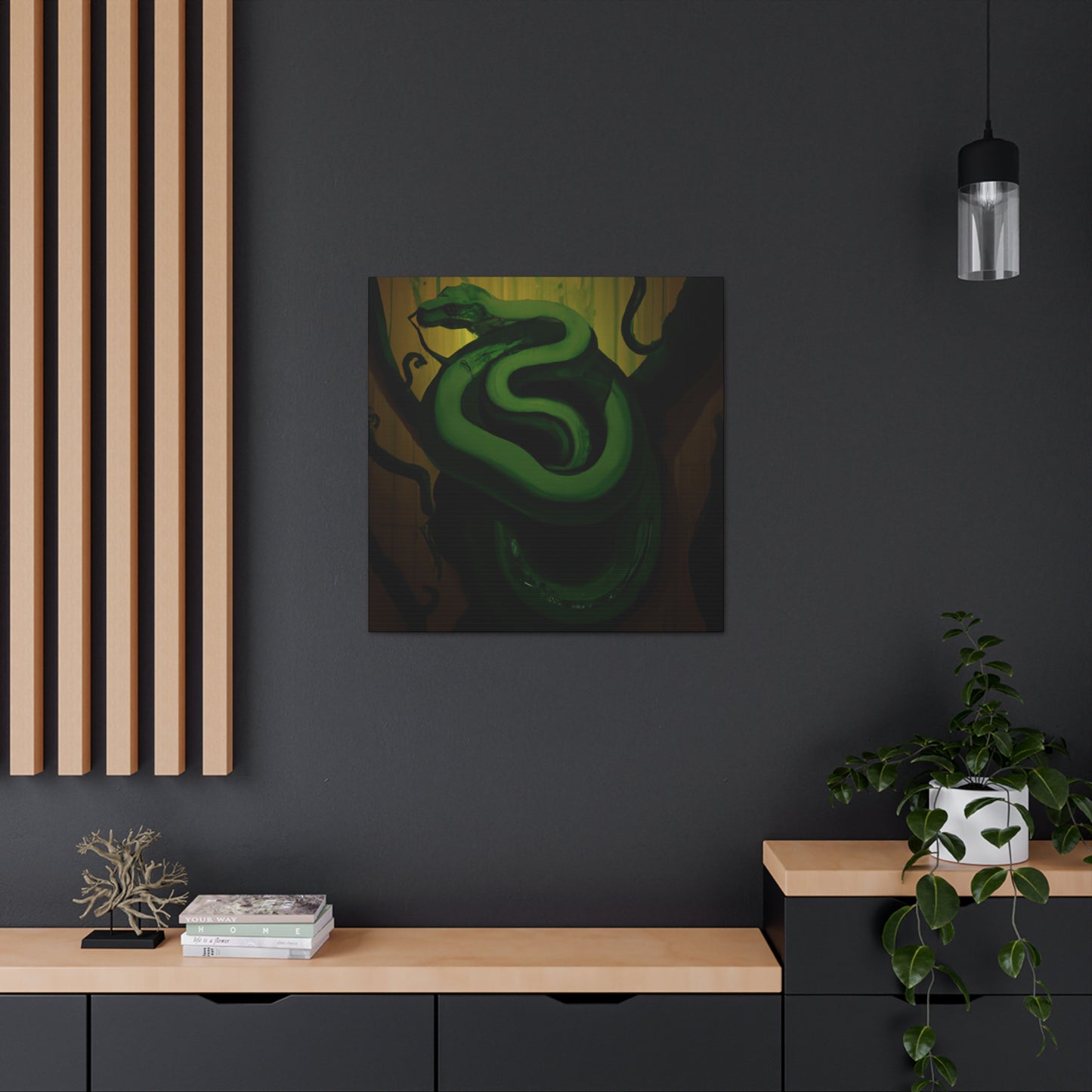 The Green Tree Python is a species of snake native to Southeast Asia, Australia, and surrounding areas, known for its striking colour and intricate markings. During the 1920s, Green Tree Pythons were popular among Art Deco stylists, who - Canvas