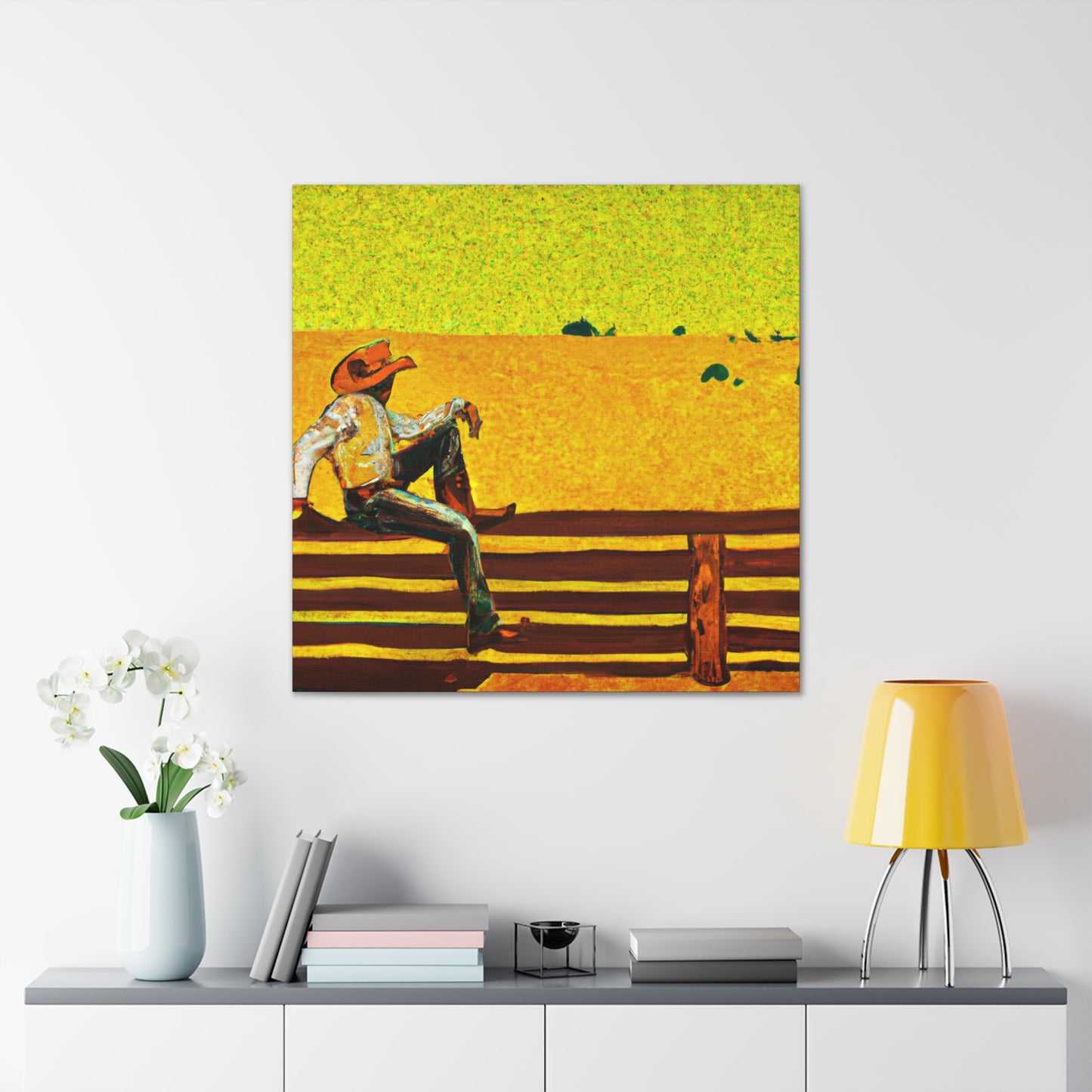 Cowboy on the Fence - Canvas