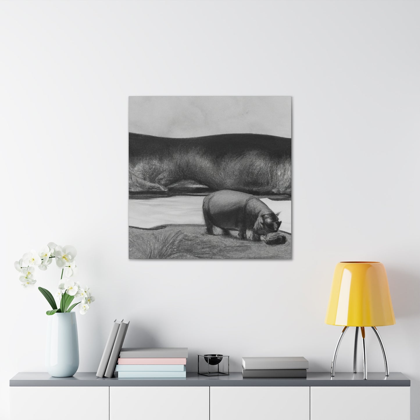 Hippo in the River - Canvas