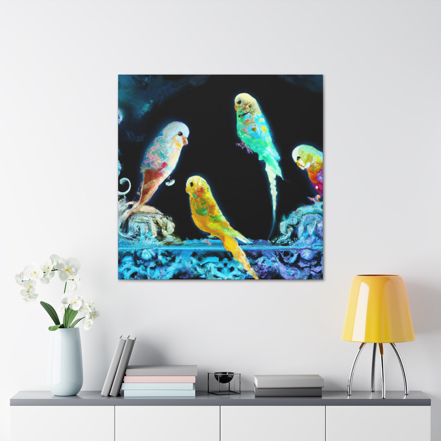 Budgerigars in Bloom - Canvas