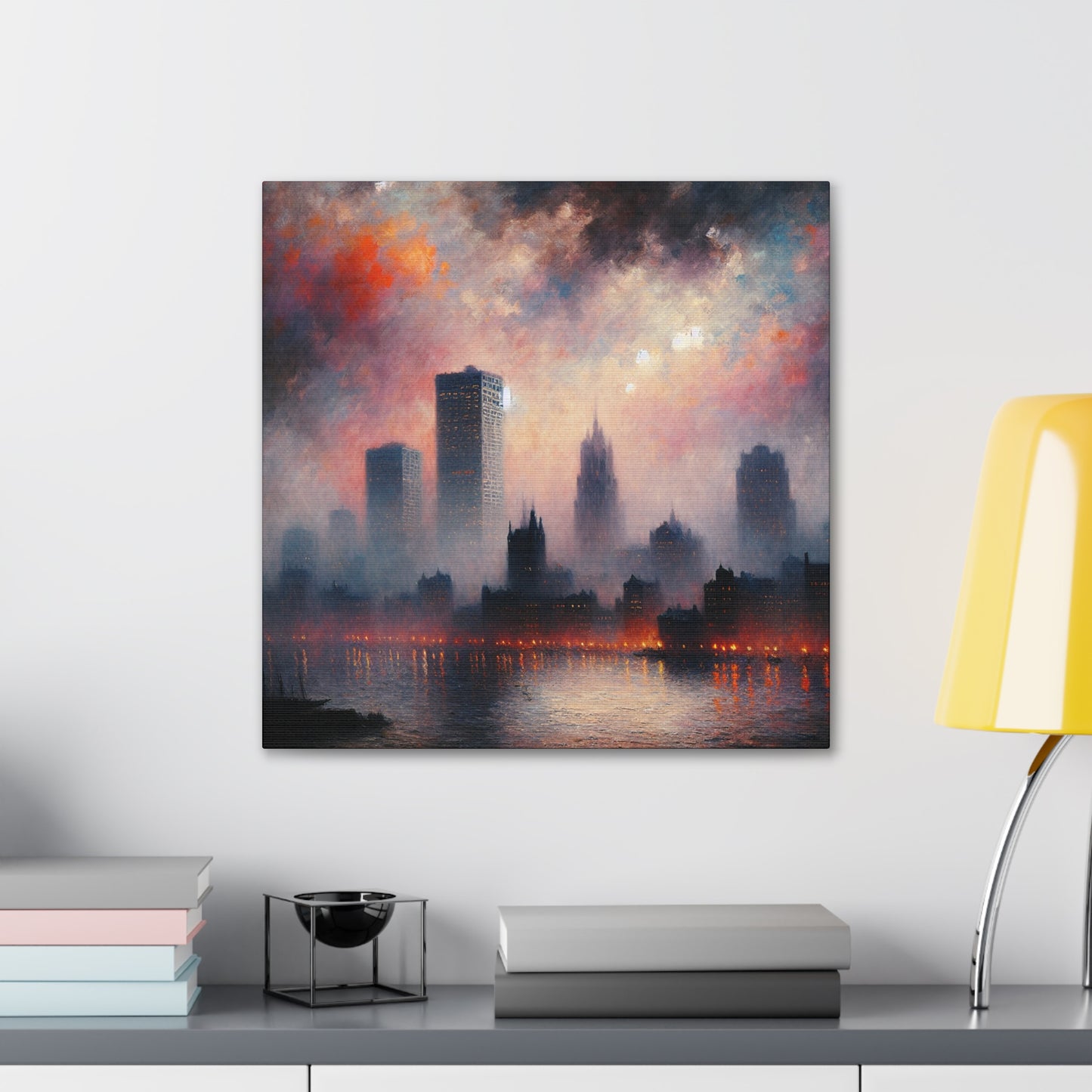 "Whispering Rivers, Vibrant City" - Canvas