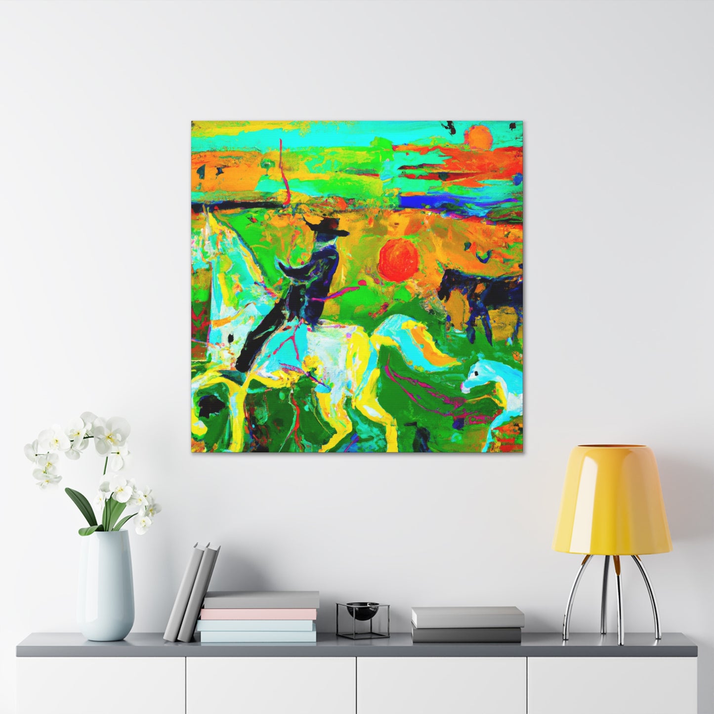 "Horses in Pastures Content" - Canvas