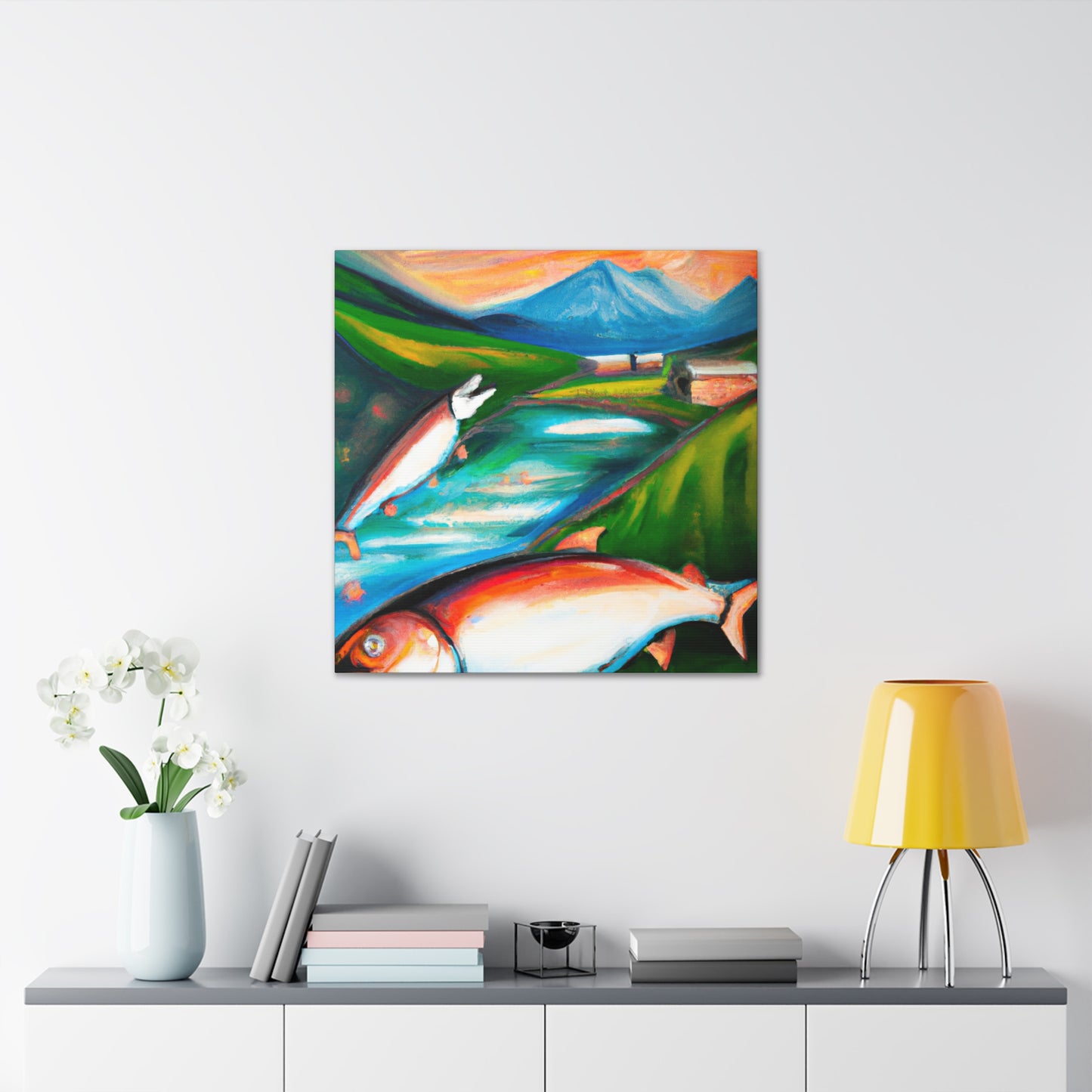 Salmon Swimming Serenely - Canvas