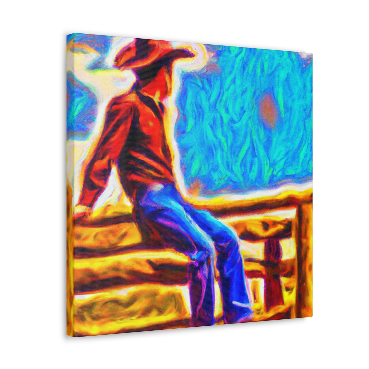 Cowboy on Fencepost - Canvas