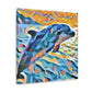 "Dolphin at Sunrise Scene" - Canvas