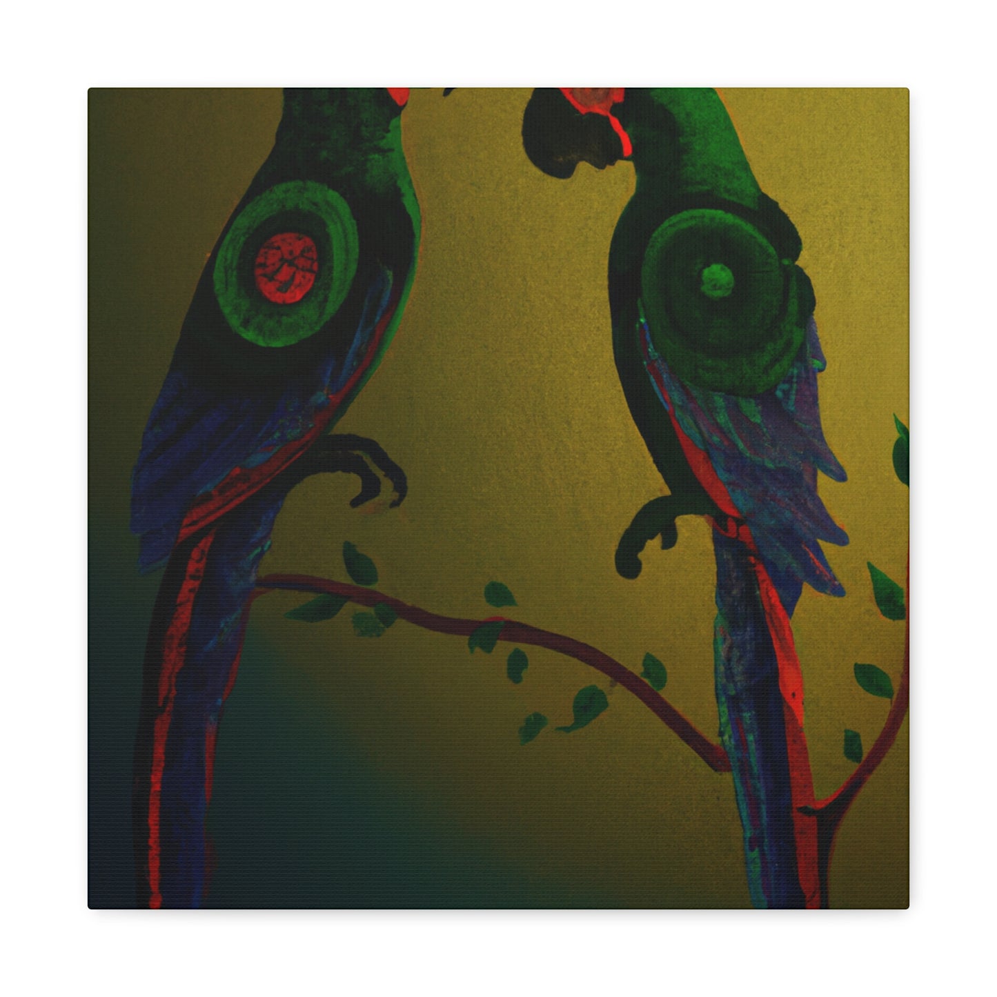 "Parrots on a Palm". - Canvas