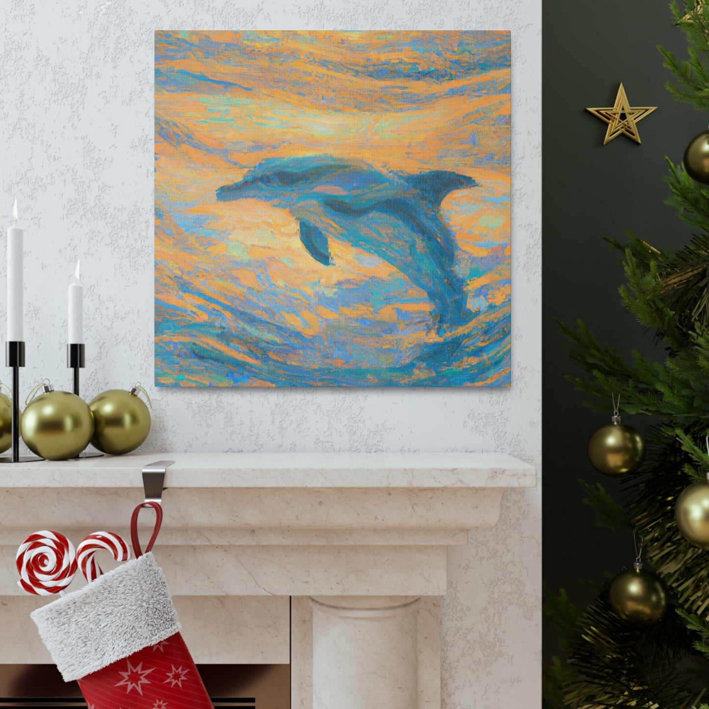 "Dancing Dolphins in Color" - Canvas