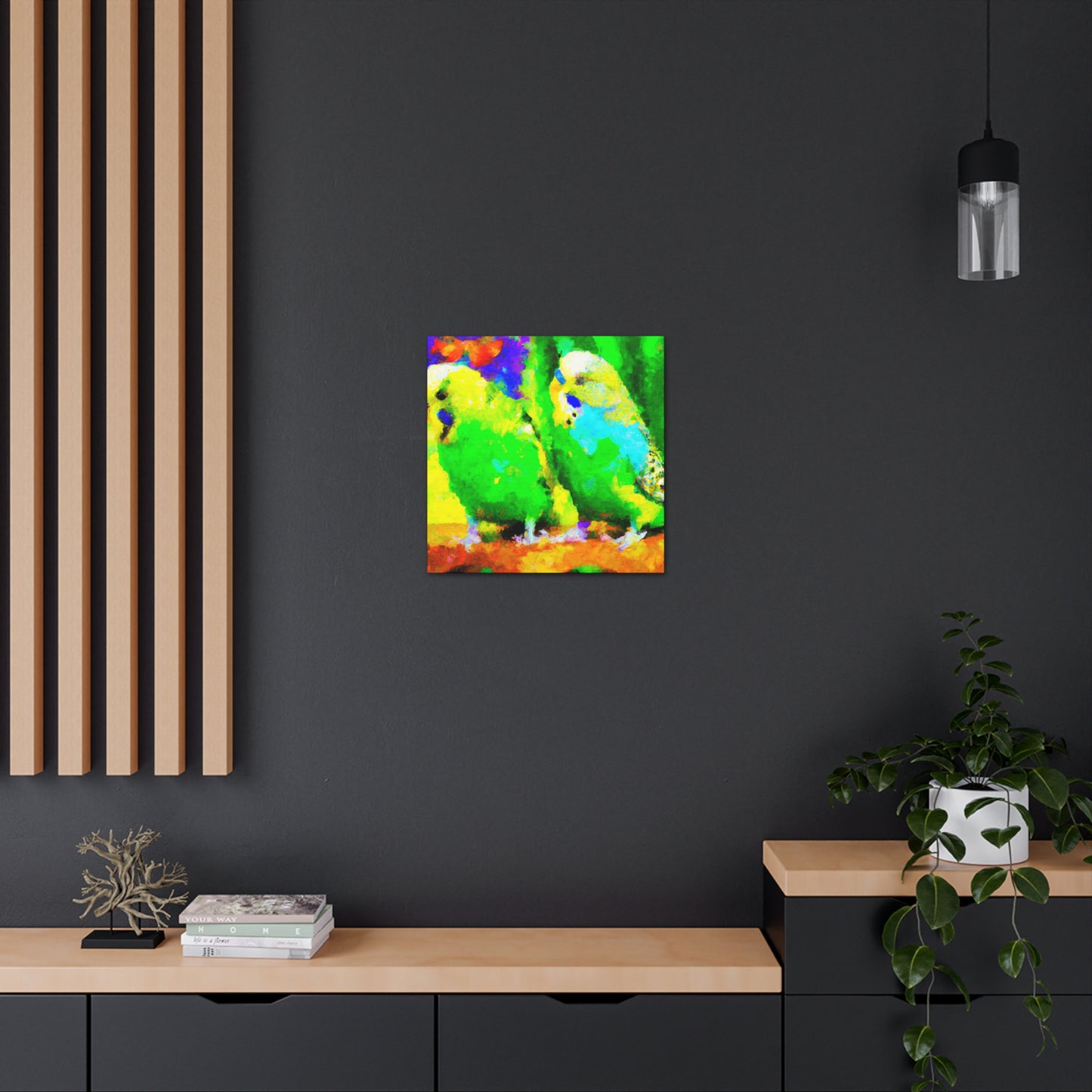 Budgies in Bloom. - Canvas