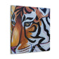 The Bengal tiger has become an iconic symbol of style and elegance in the Art Deco era of the 1920s. Its beautiful orange and black stripes, strong features, and fierce demeanor would all work to create a powerful and stylish motif. This could - Canvas