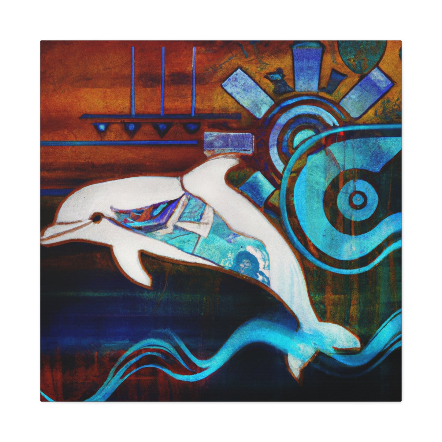 "Dolphins in Wild Waves" - Canvas