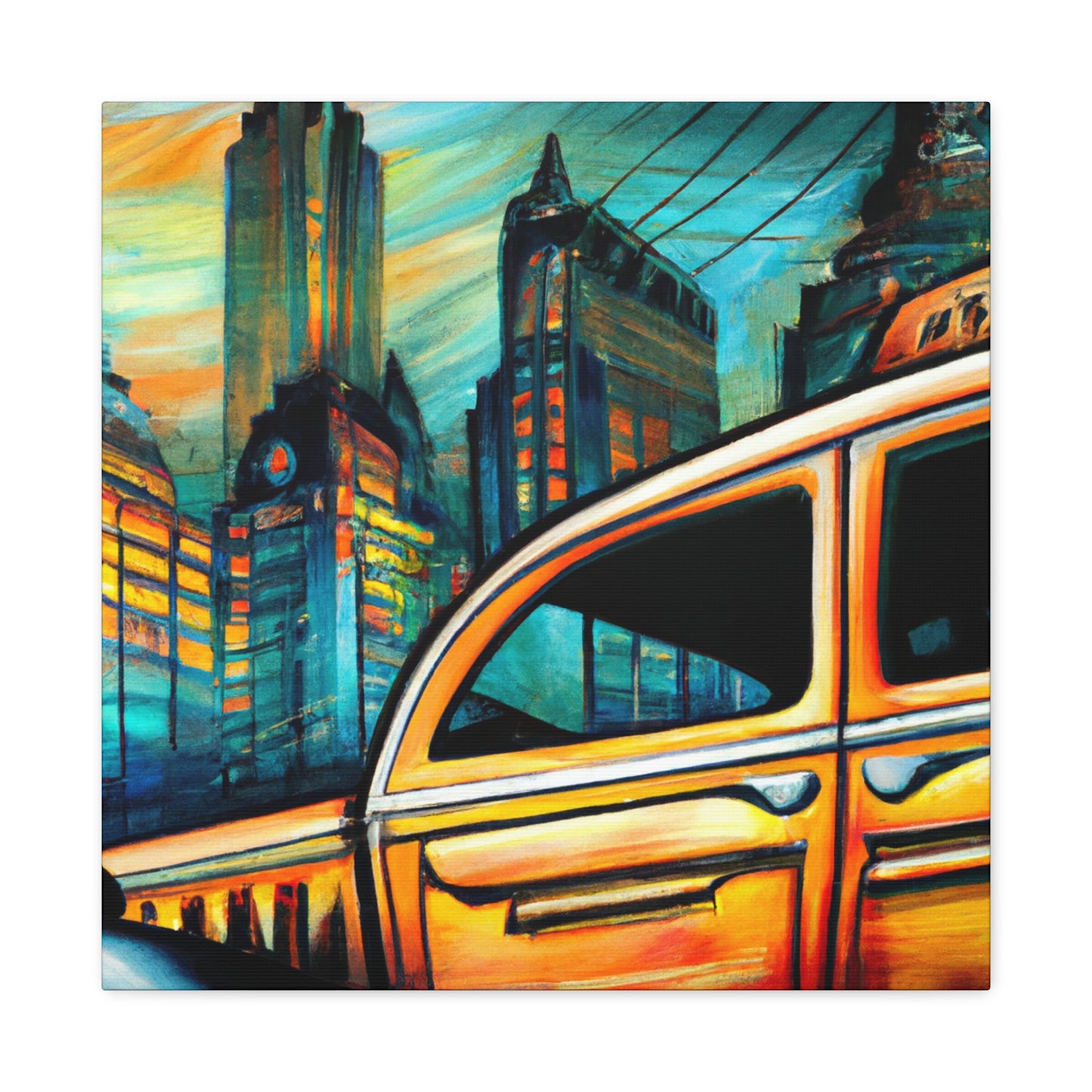 "Taxi at Midnight Glow" - Canvas