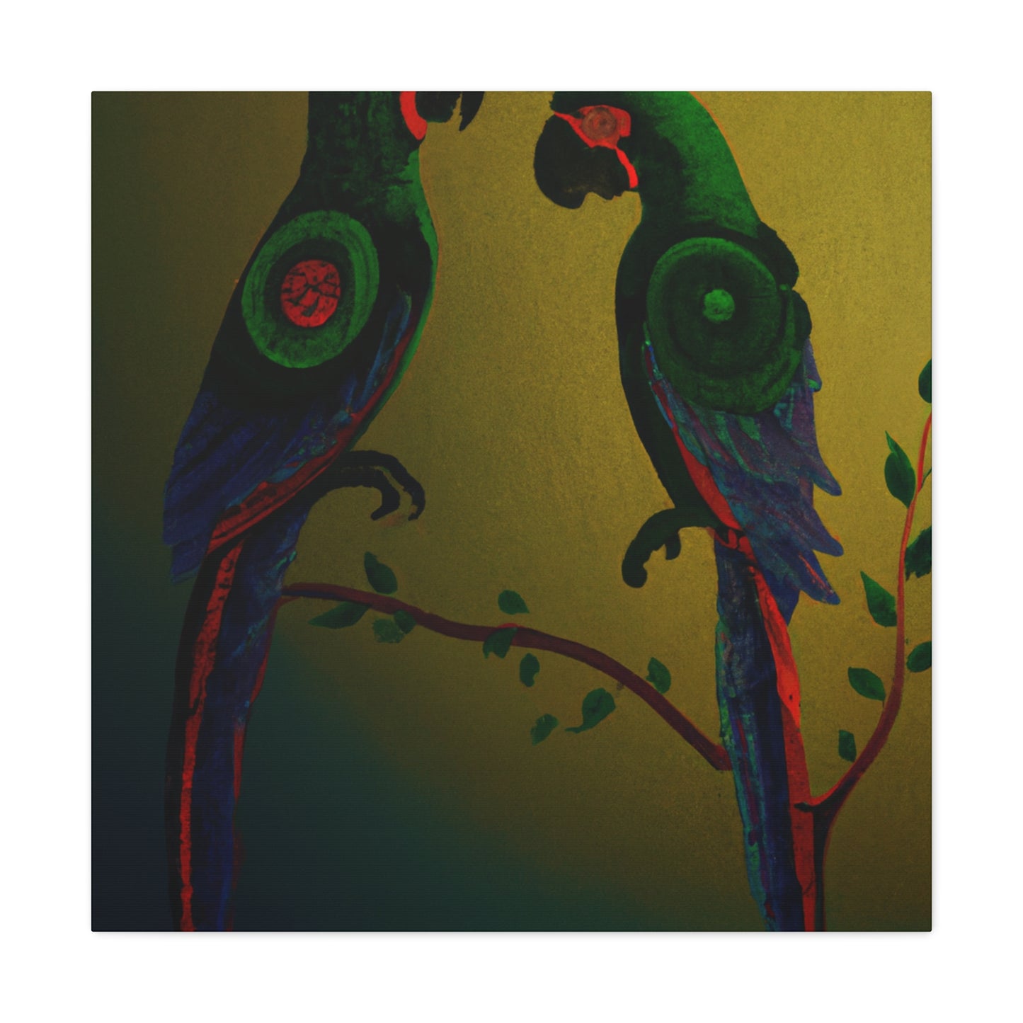 "Parrots on a Palm". - Canvas