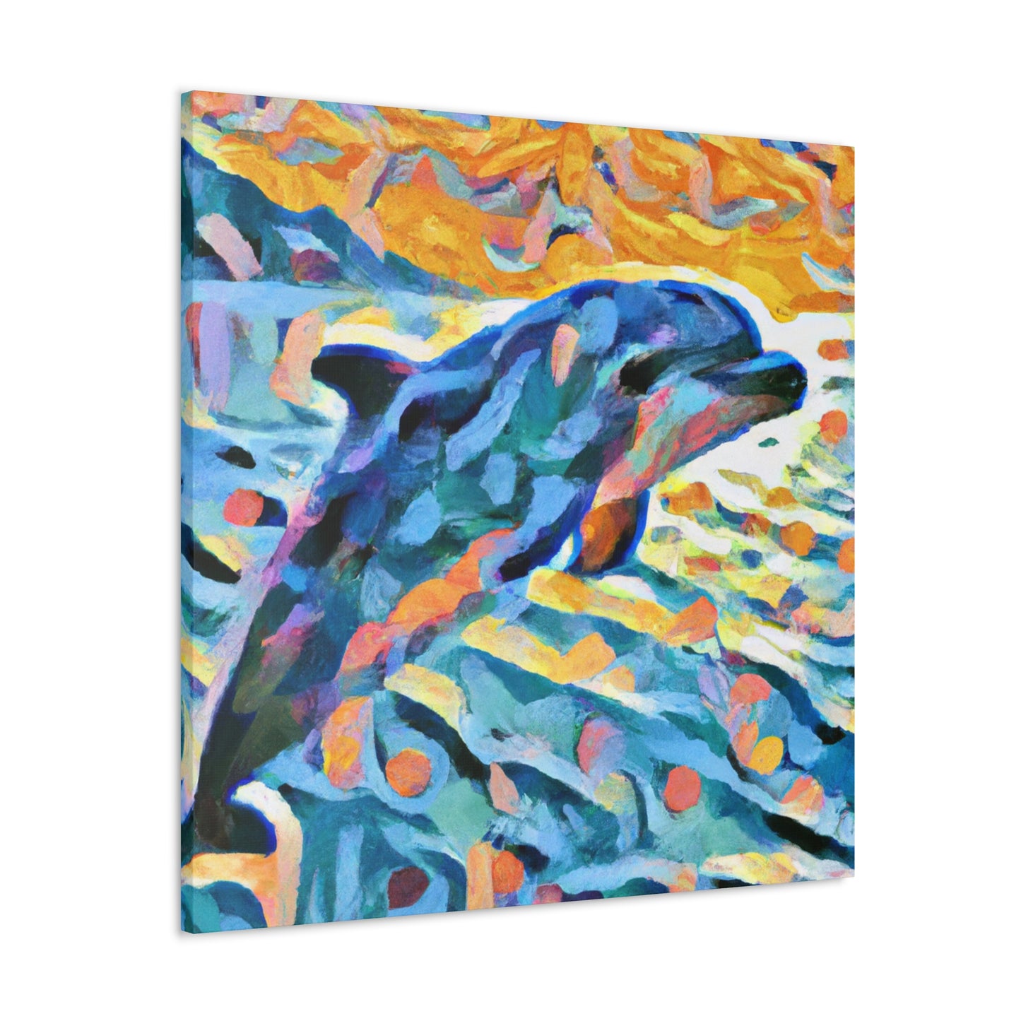 "Dolphin at Sunrise Scene" - Canvas