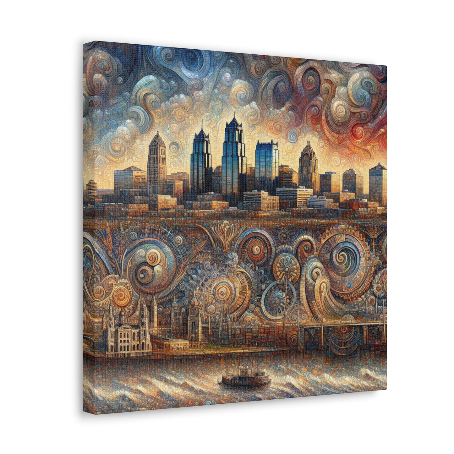 "Cityscape Symphony: Kansas Reflections" - Canvas