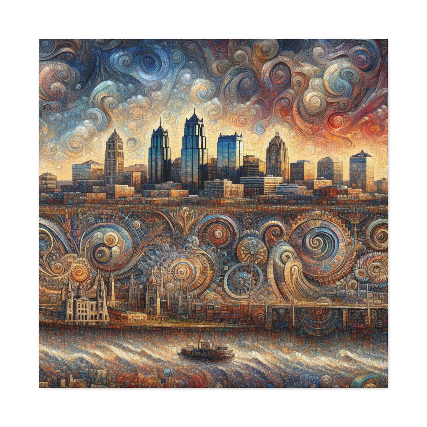 "Cityscape Symphony: Kansas Reflections" - Canvas