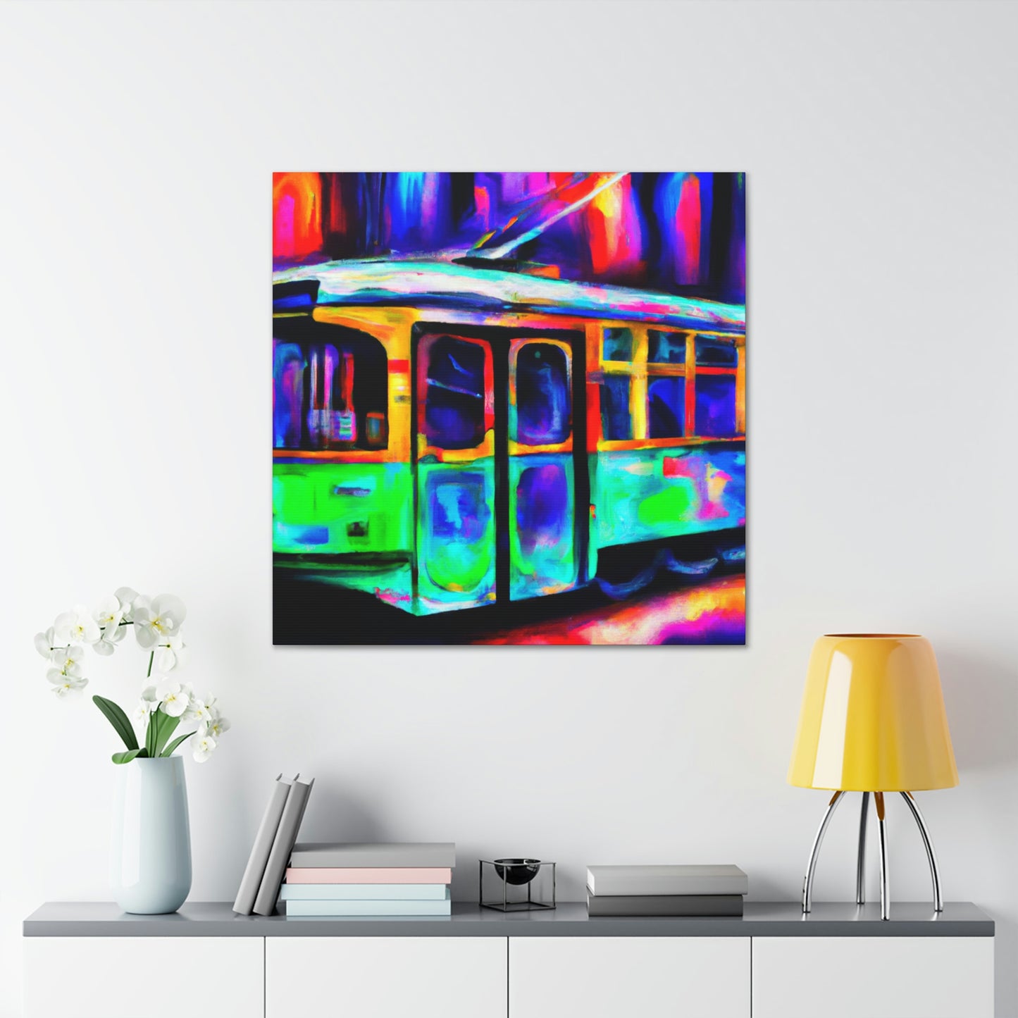 "Trams at Sunset Glowing" - Canvas