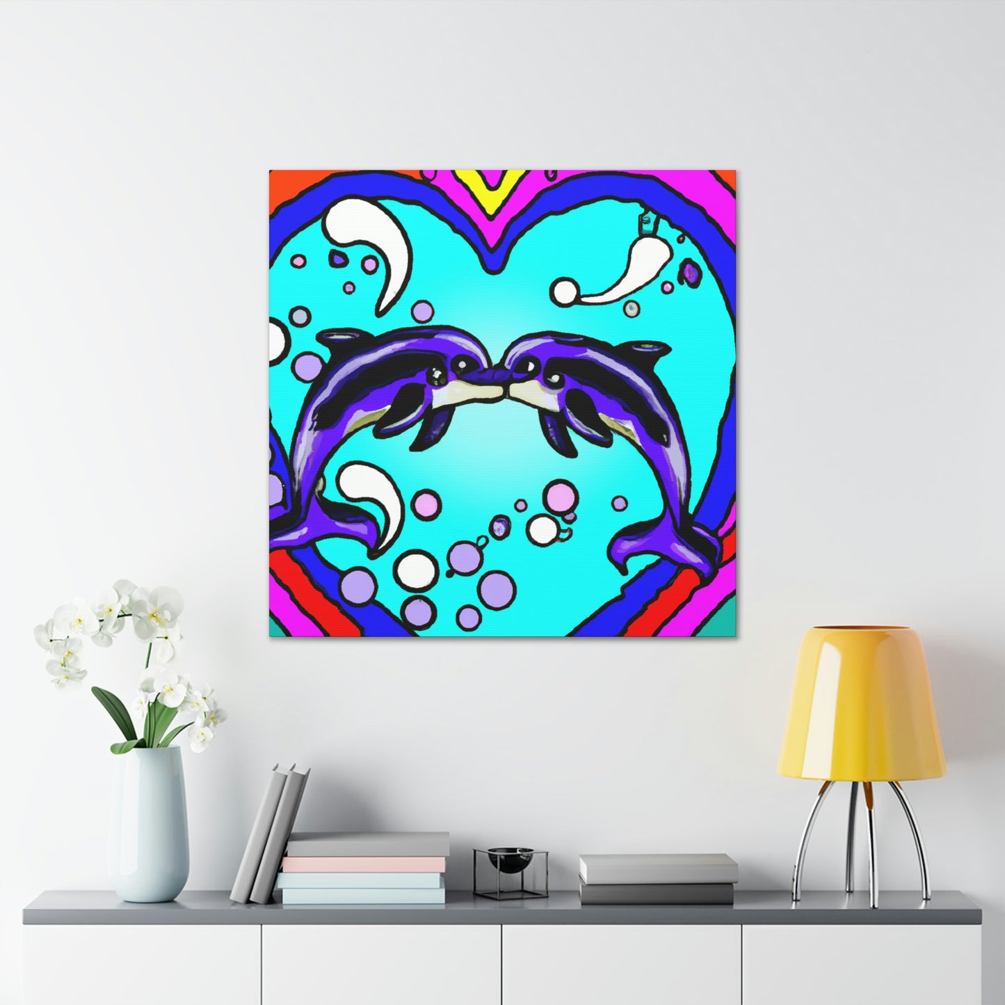 Loving Dolphin Pop Art - Canvas