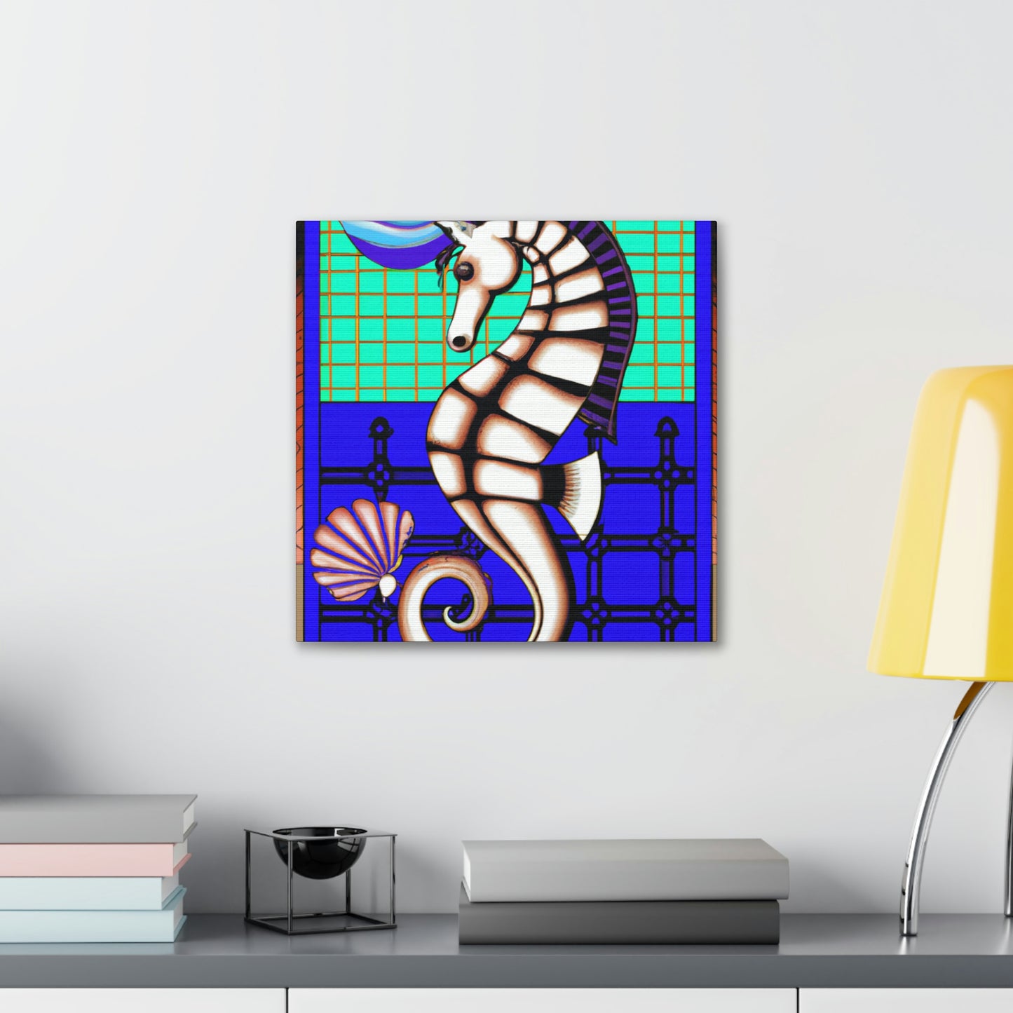 "Shimmering Art Deco Seahorse" - Canvas