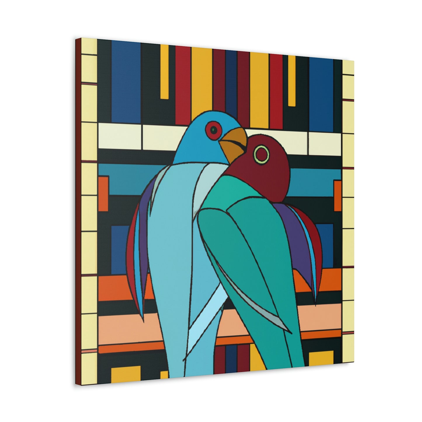 "Vibrant Lovebirds Symphony" - Canvas