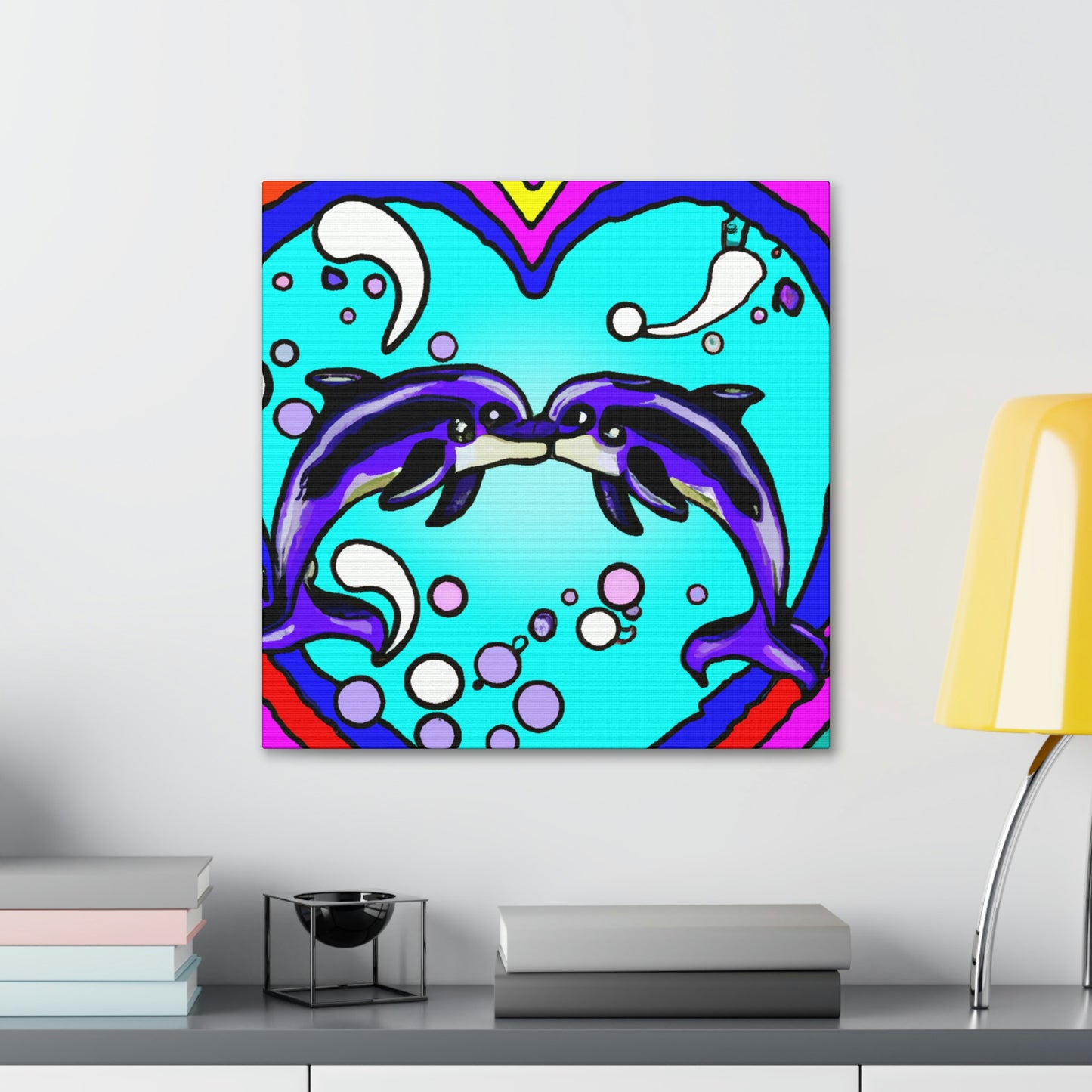 Loving Dolphin Pop Art - Canvas