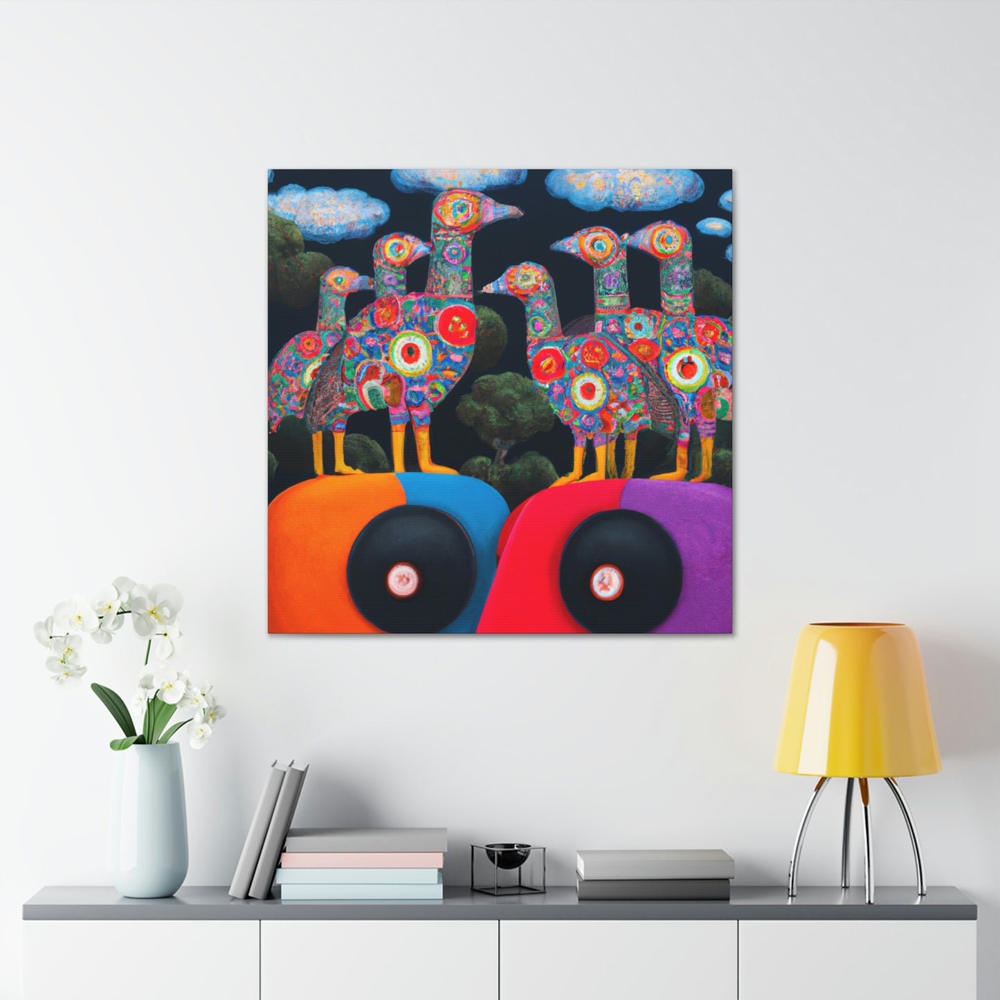 "African Grey Folk Art" - Canvas