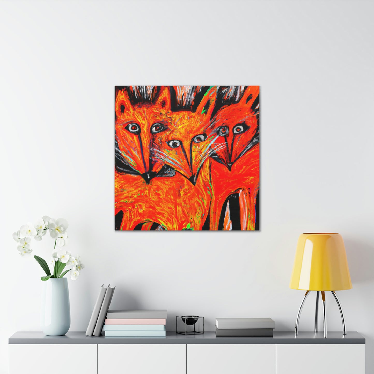 Foxes in Moonlight. - Canvas