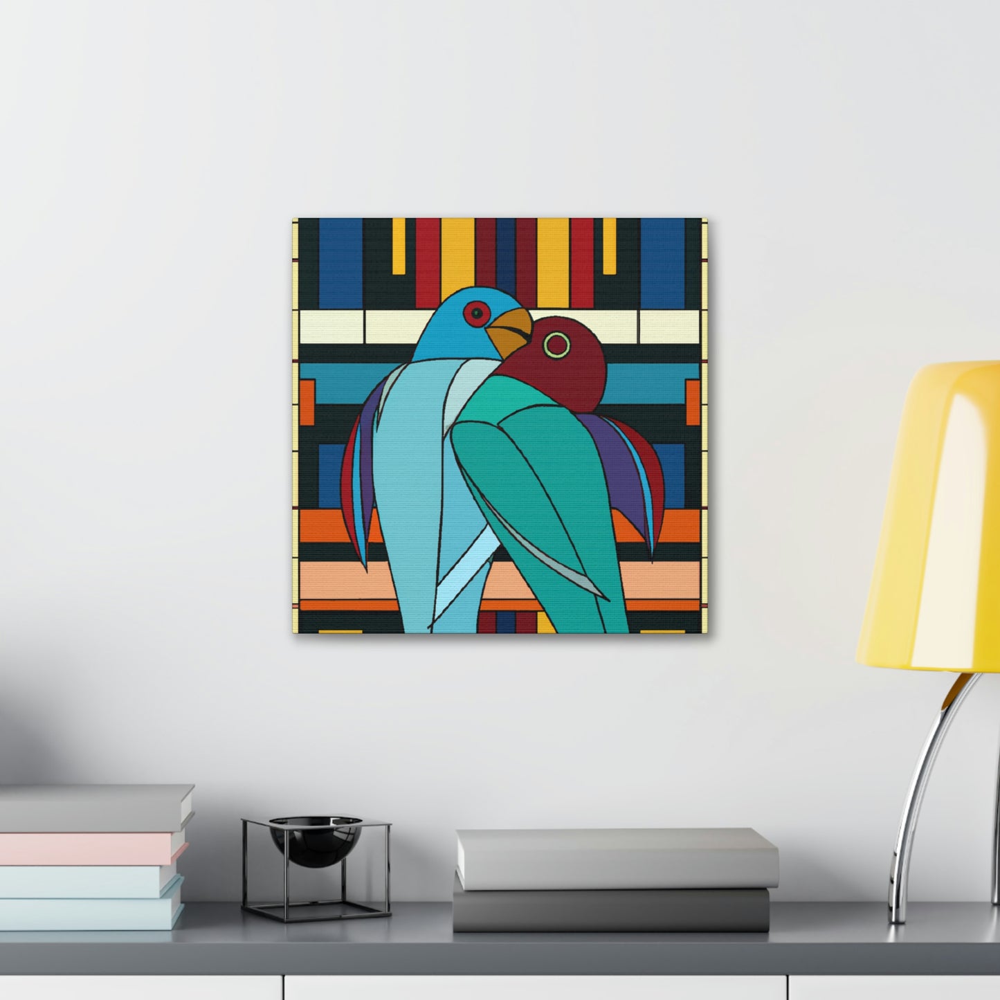 "Vibrant Lovebirds Symphony" - Canvas