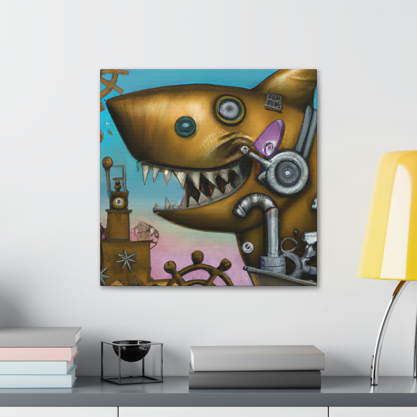 "Shark in Steampunk Goggles" - Canvas