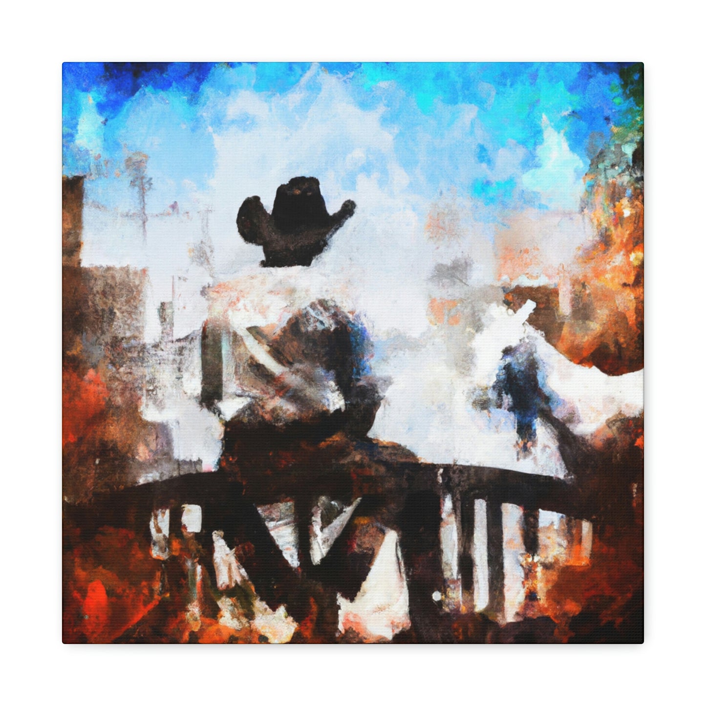 Cowboy on a Fence - Canvas