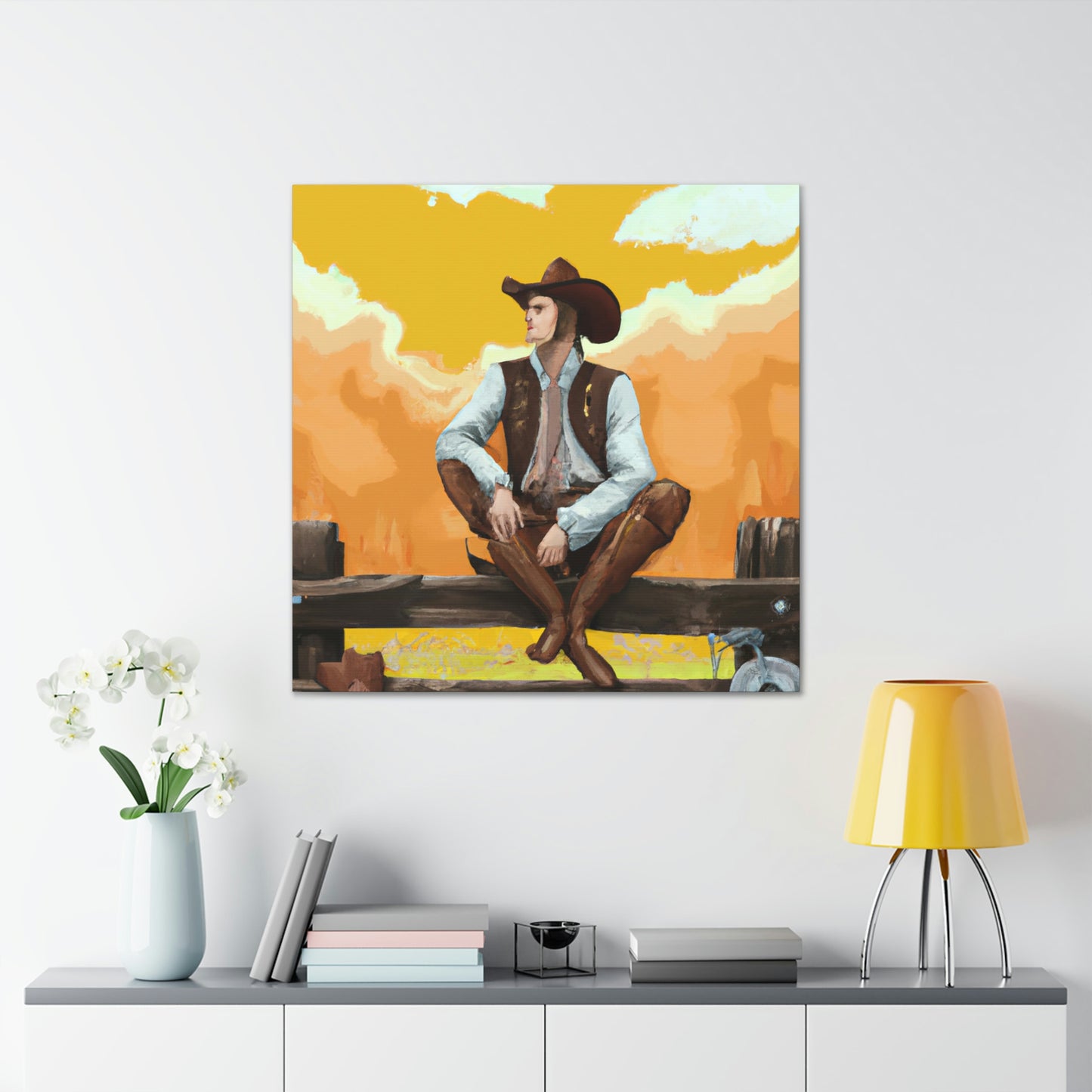 "Cowboy on a Fence" - Canvas