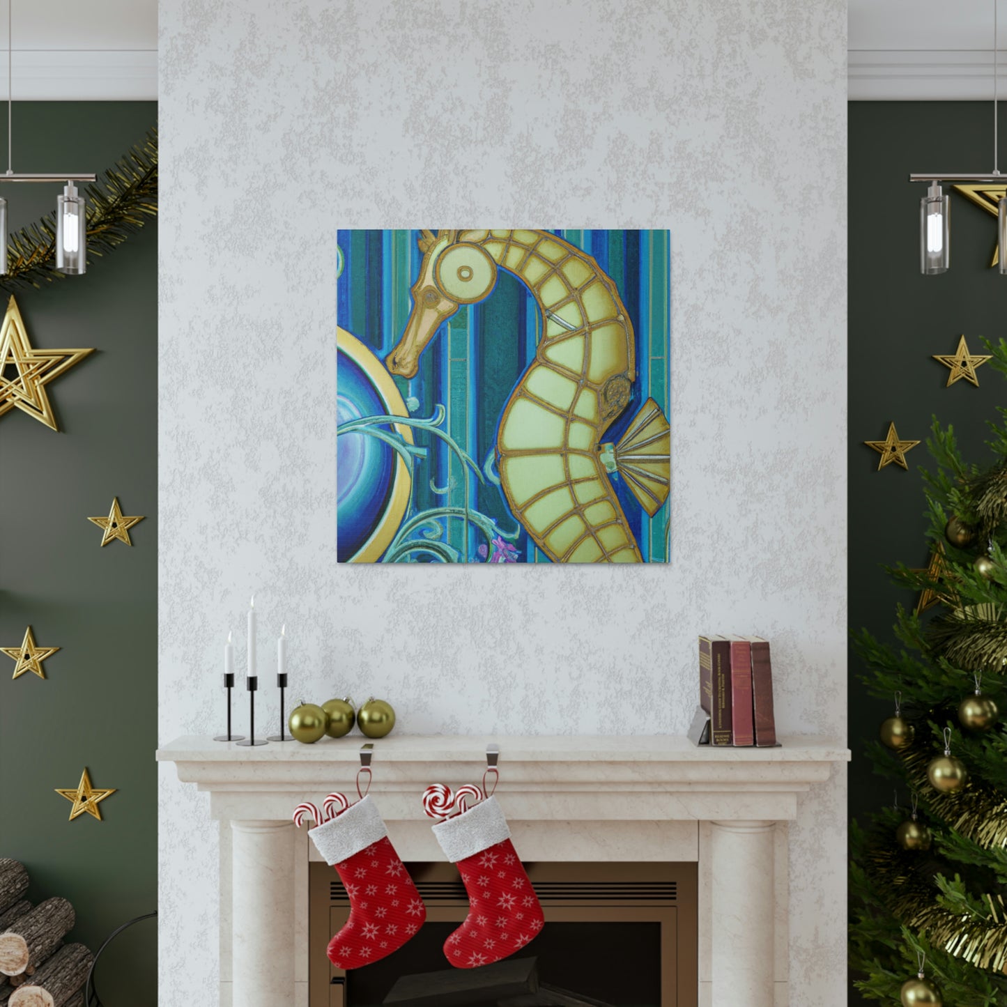 "Rising Art Deco Seahorse" - Canvas