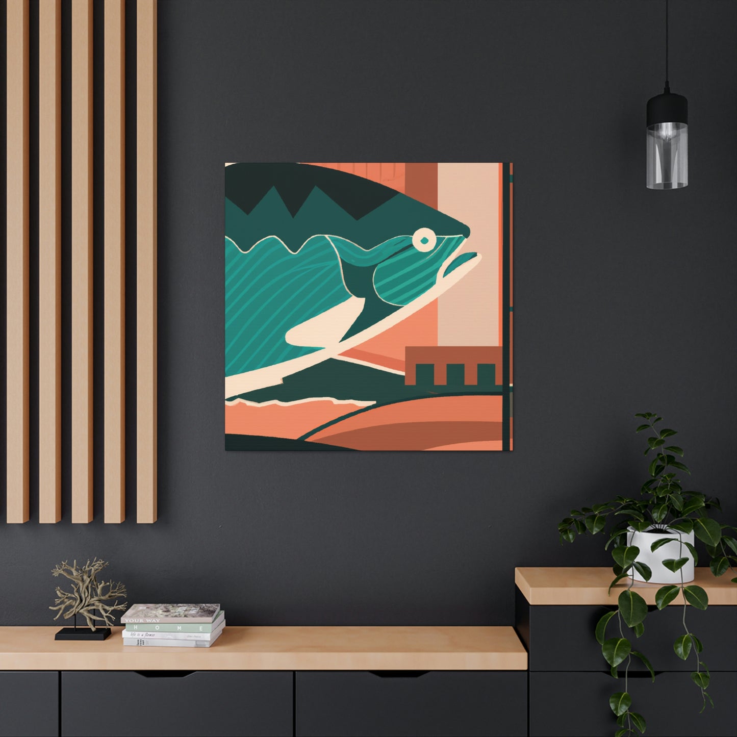 "Salmon in Art Deco" - Canvas