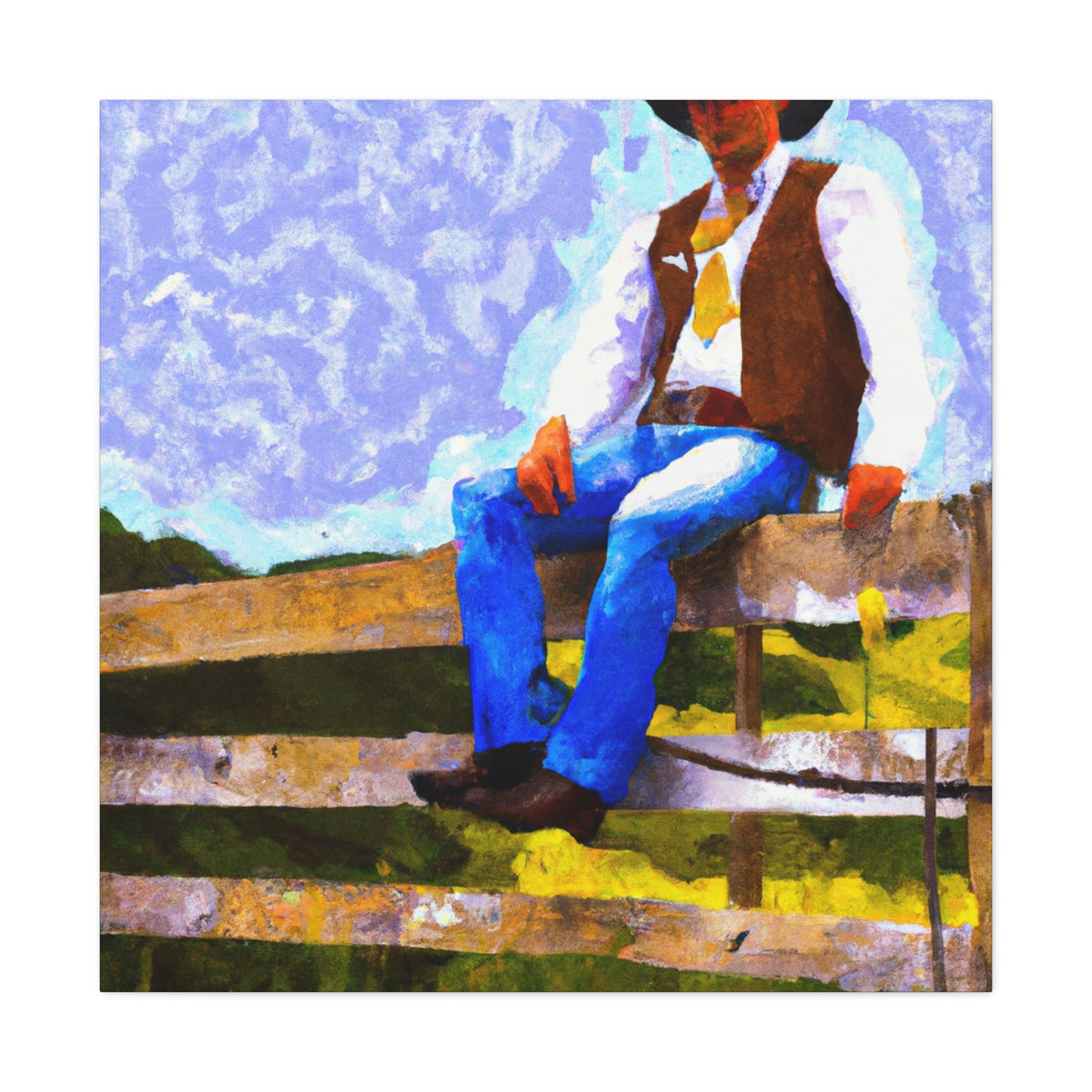 Cowboy on a Fence - Canvas