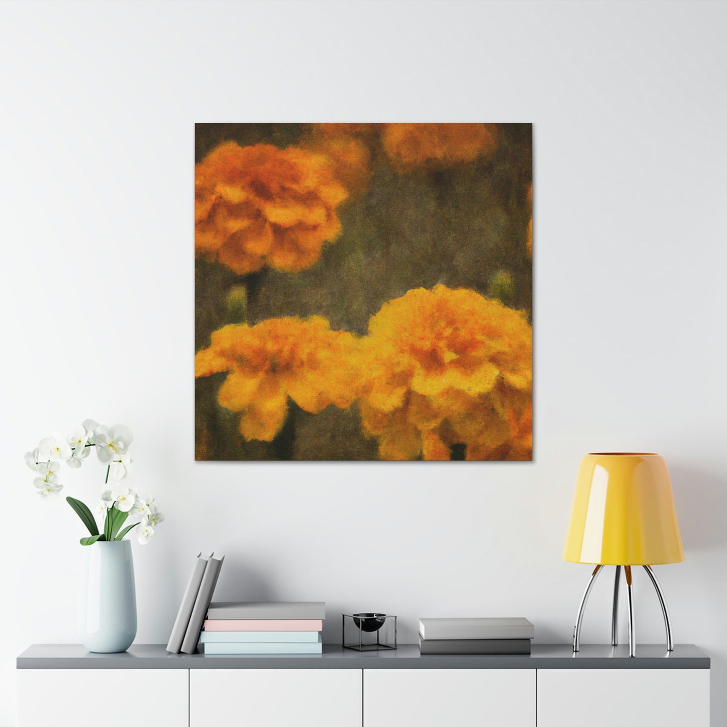 "Marigolds in Digital Embrace" - Canvas