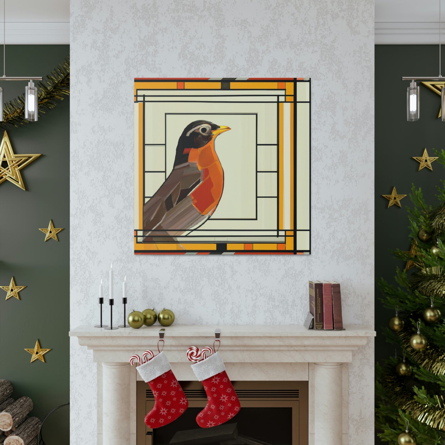 "Singing Art Deco Robin" - Canvas