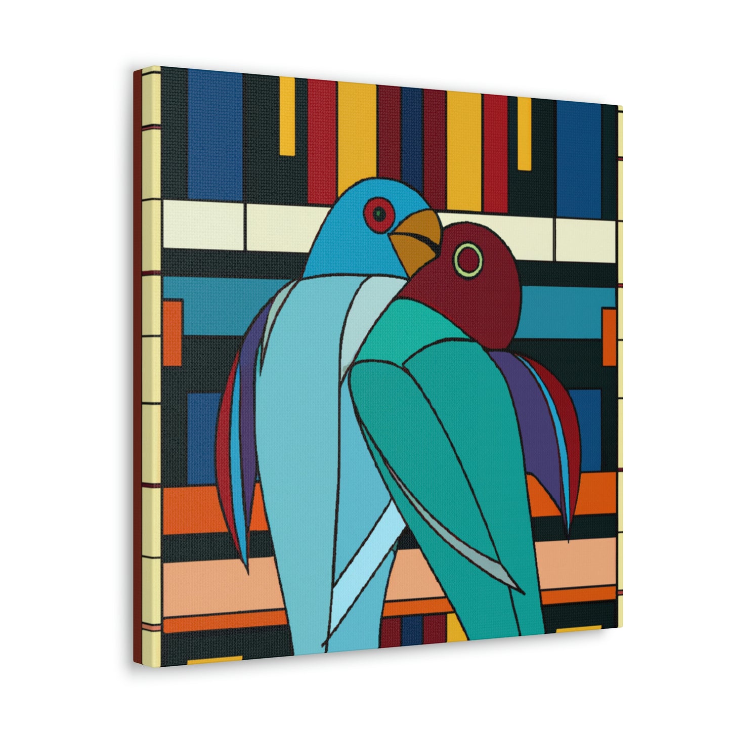 "Vibrant Lovebirds Symphony" - Canvas