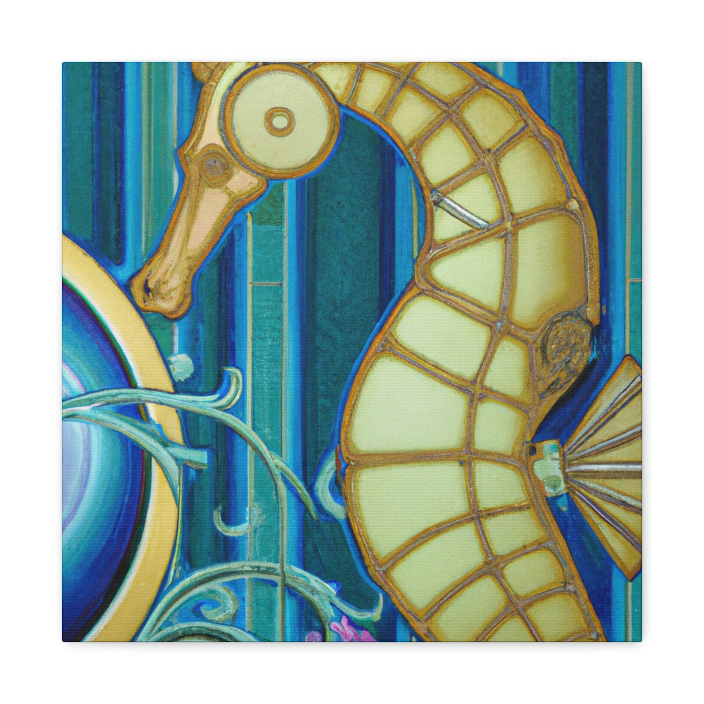 "Rising Art Deco Seahorse" - Canvas