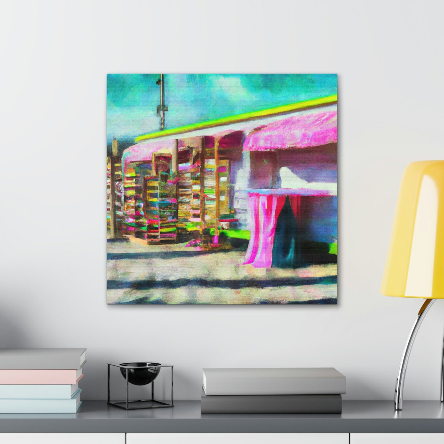 "Surreal Seaside Shops" - Canvas