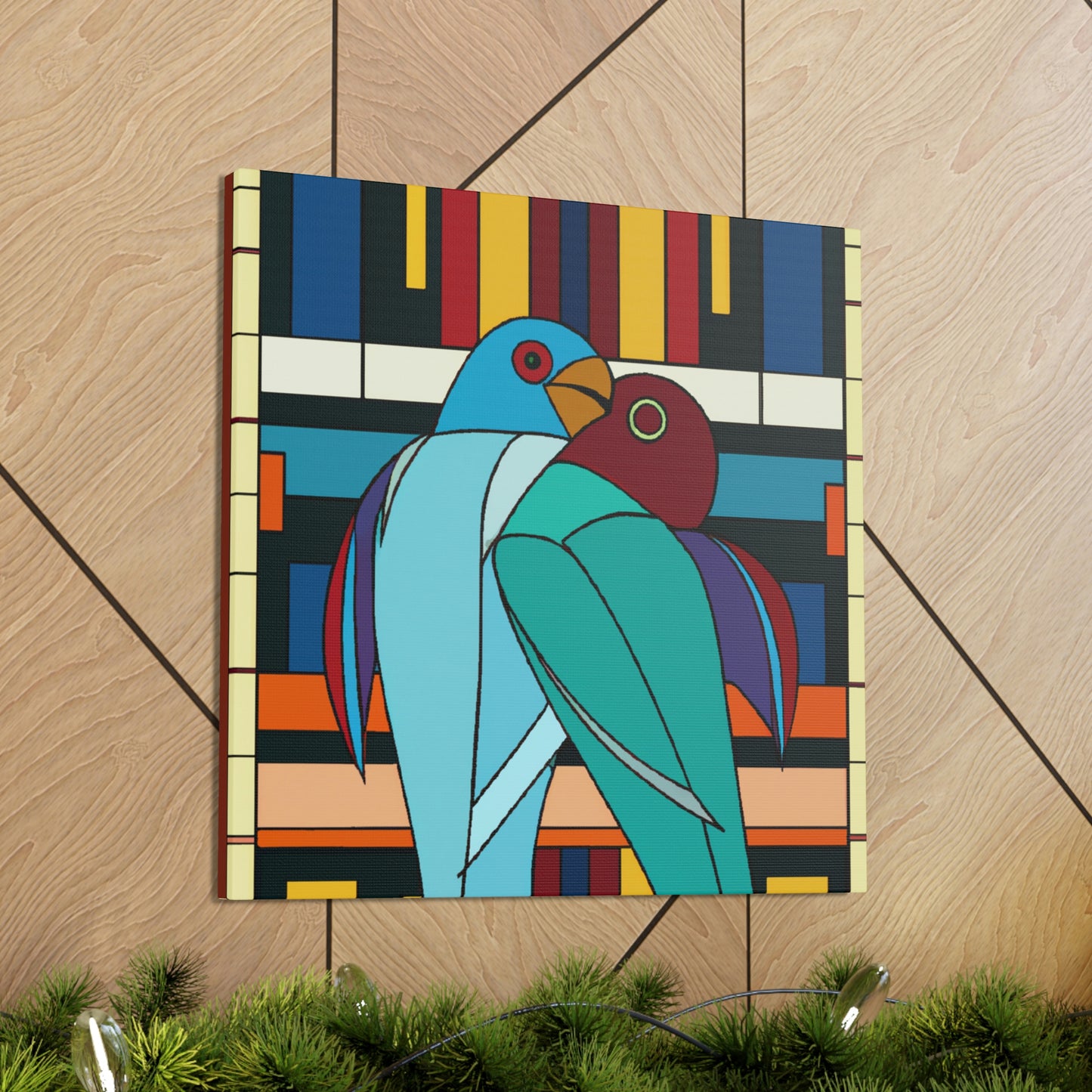 "Vibrant Lovebirds Symphony" - Canvas