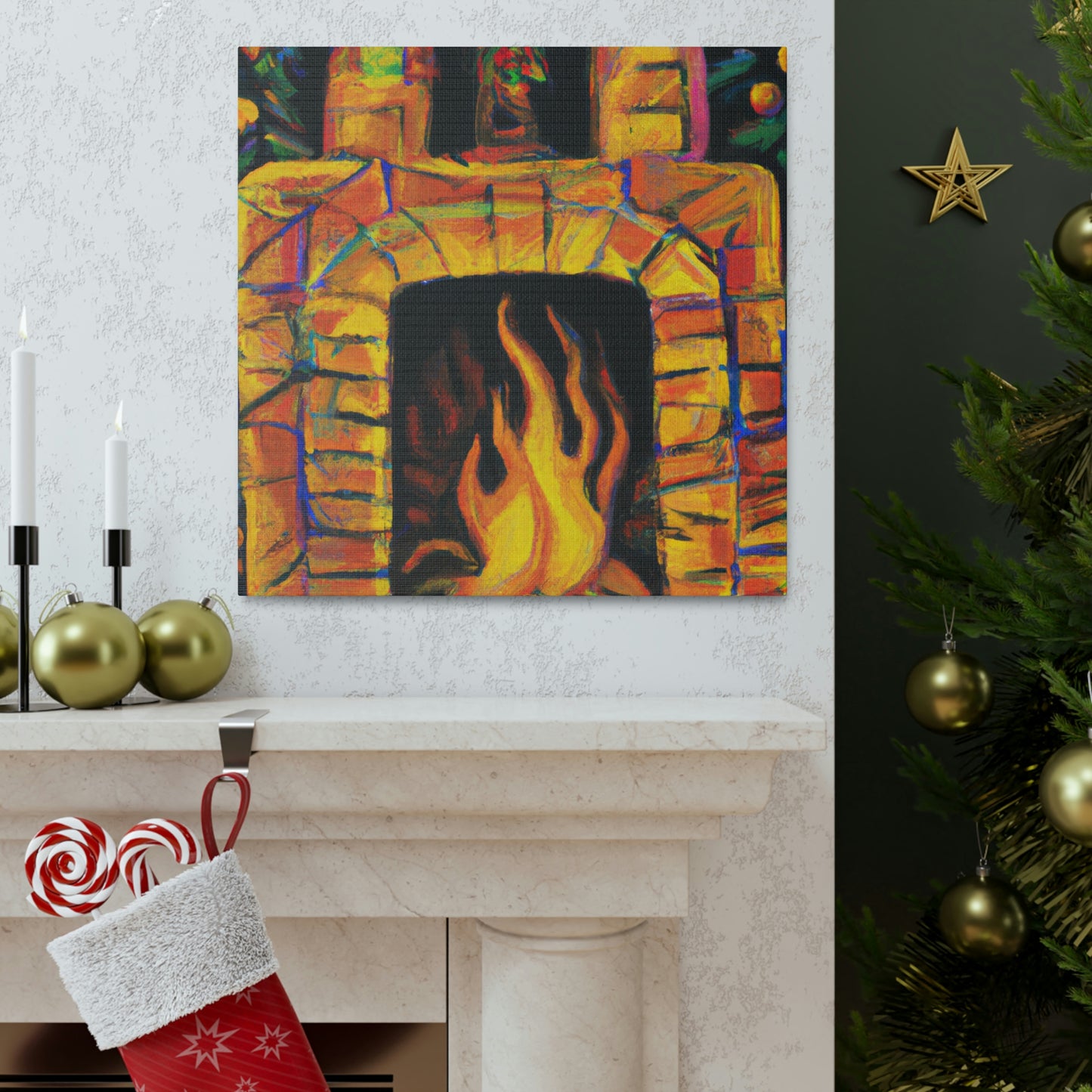 "Flaming Fireplace Flair" - Canvas