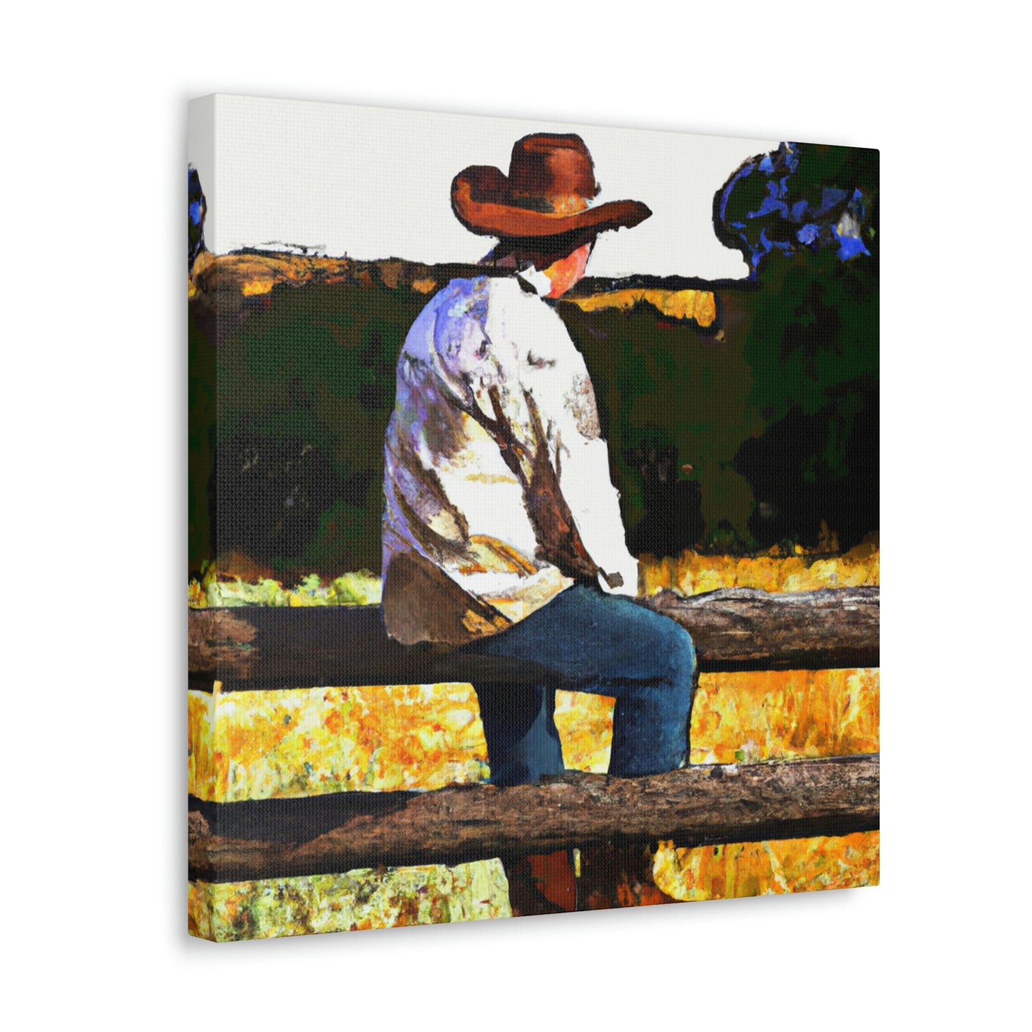 Cowboy on the Fence - Canvas