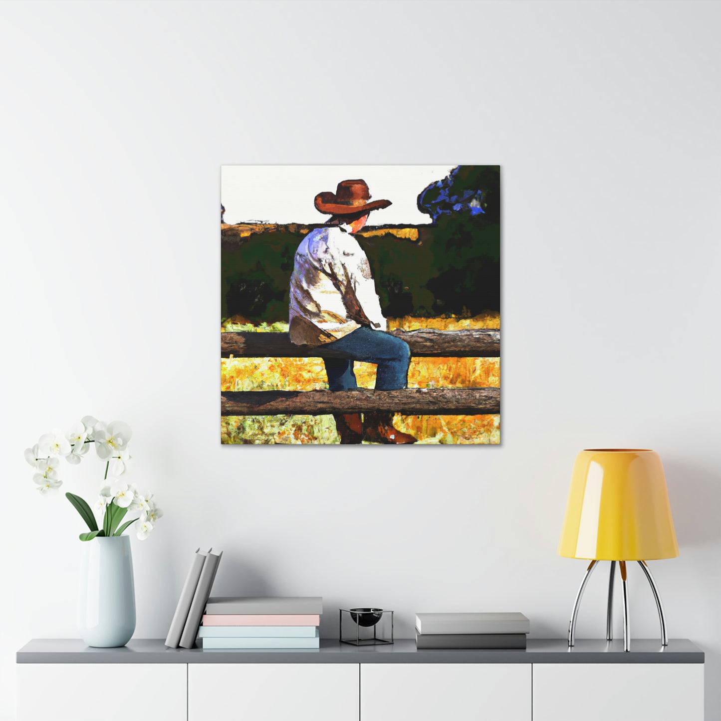 Cowboy on the Fence - Canvas