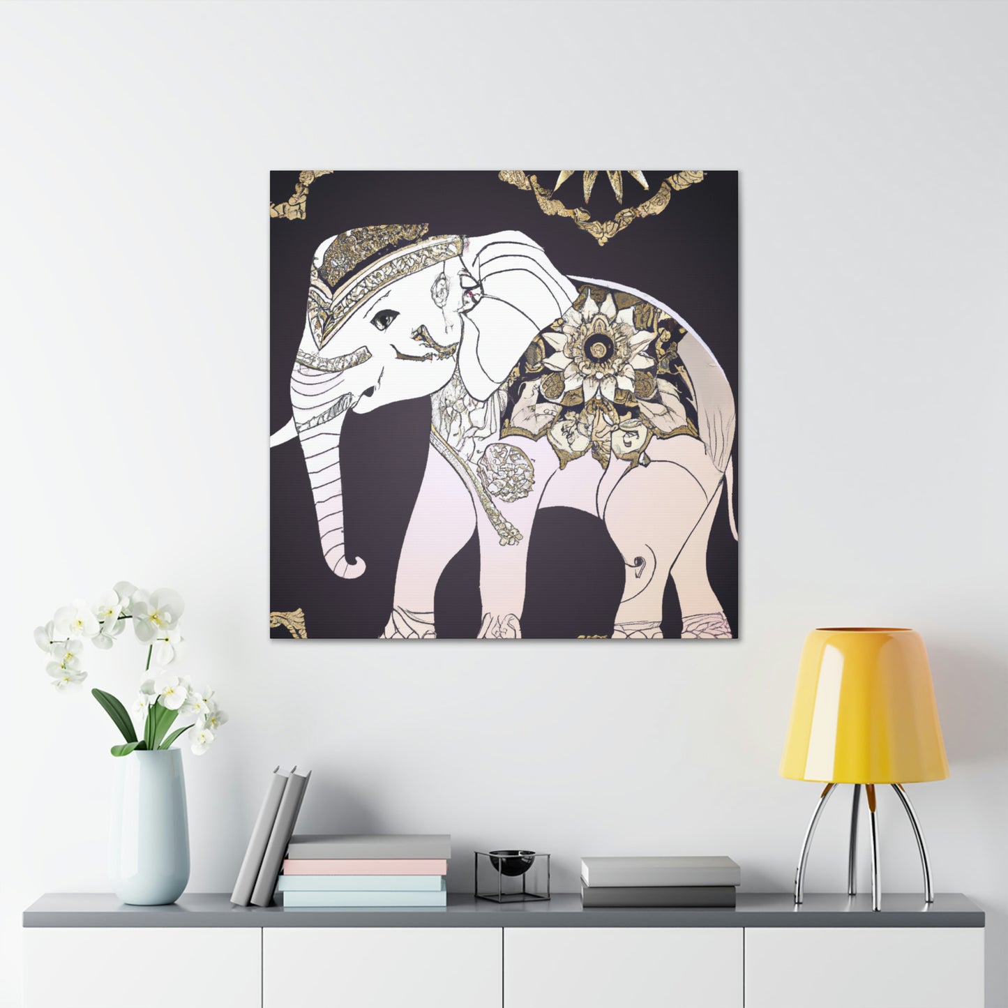 Gilded Indian Elephant. - Canvas