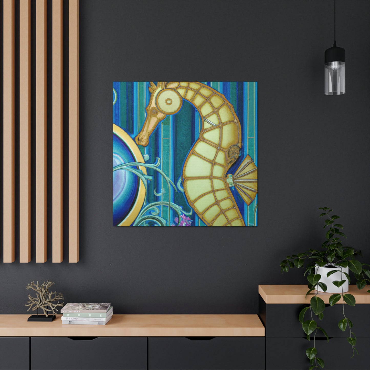 "Rising Art Deco Seahorse" - Canvas