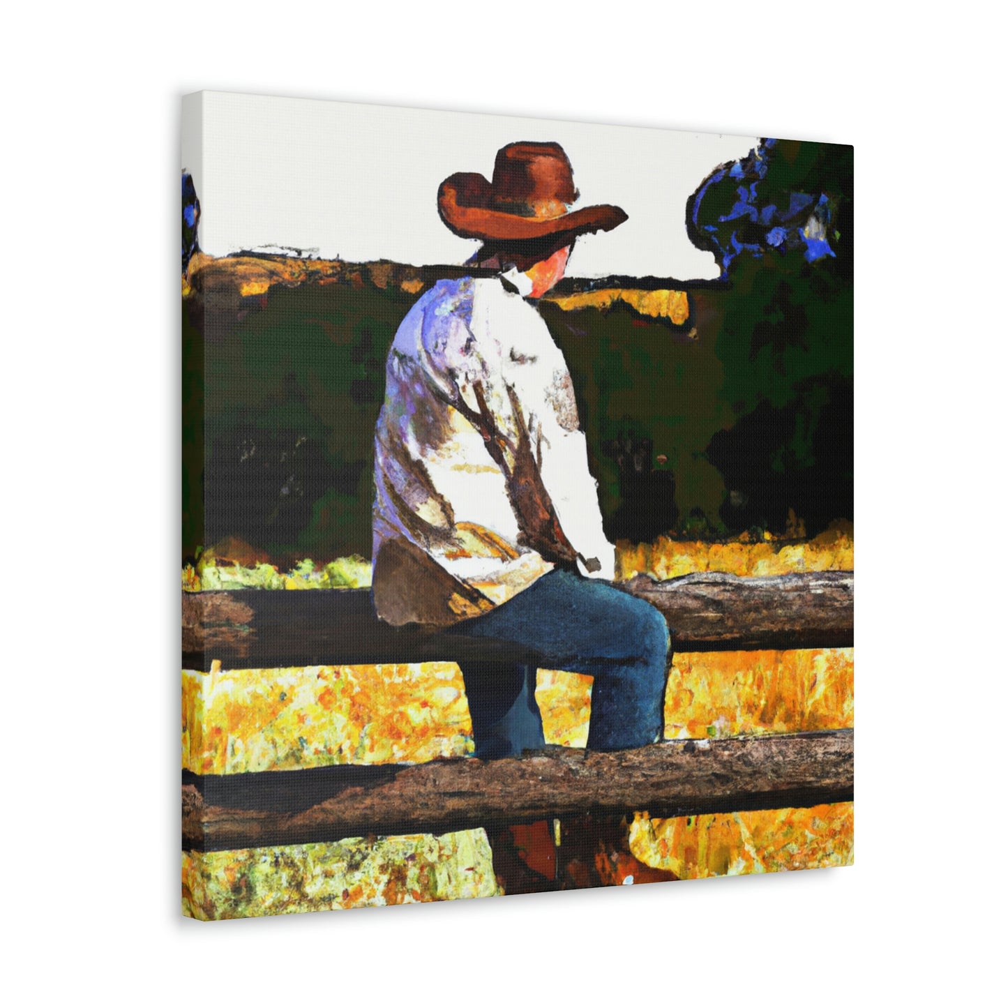 Cowboy on the Fence - Canvas