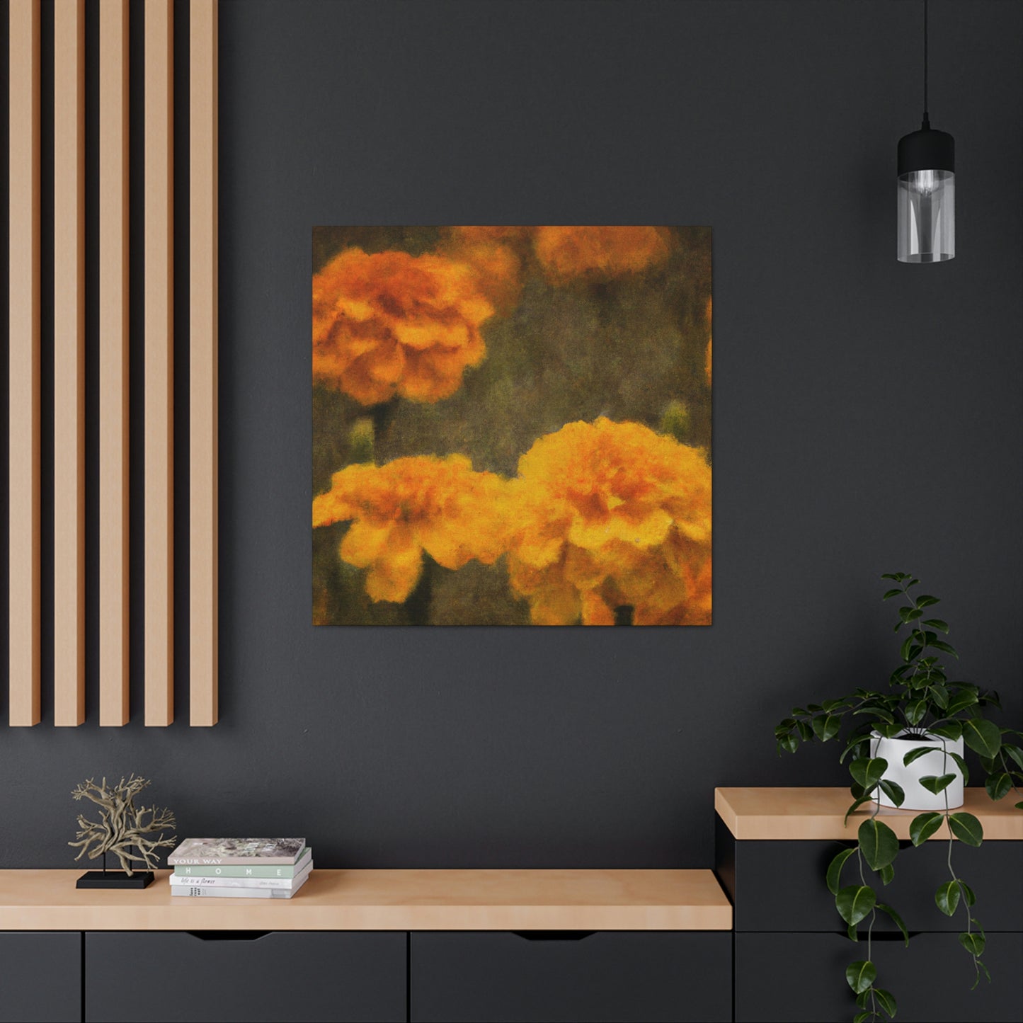 "Marigolds in Digital Embrace" - Canvas