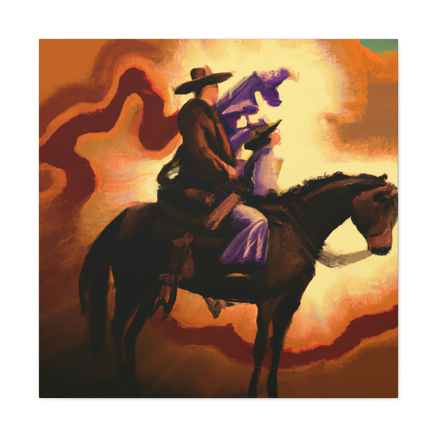 "Cowboy on Horseback Ride" - Canvas