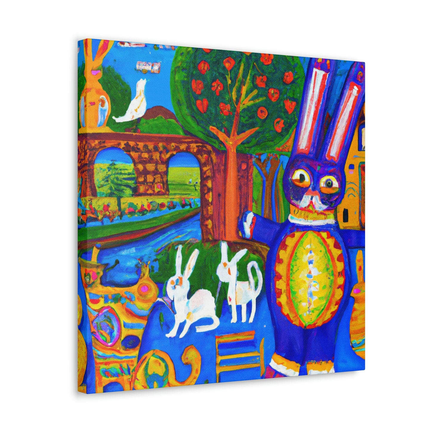 Rabbit in Meadowswept Landscape - Canvas