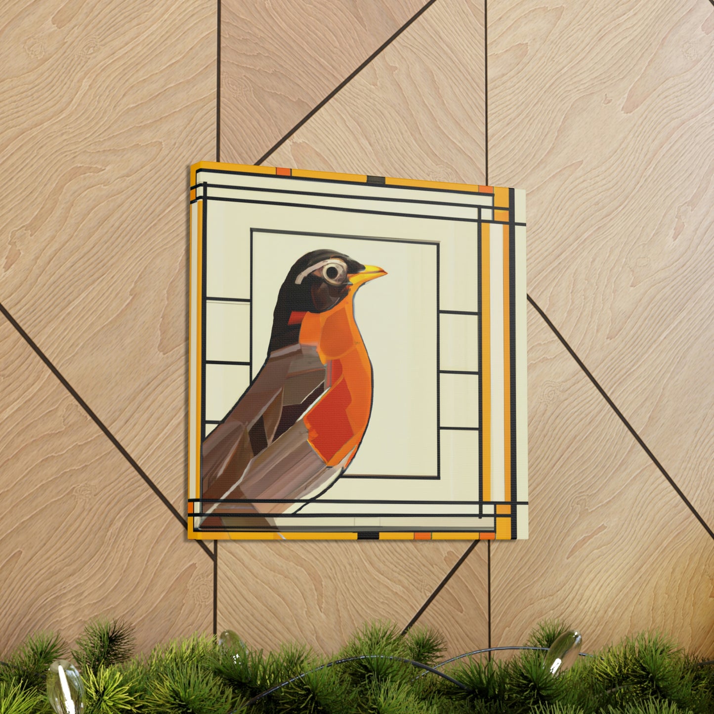 "Singing Art Deco Robin" - Canvas