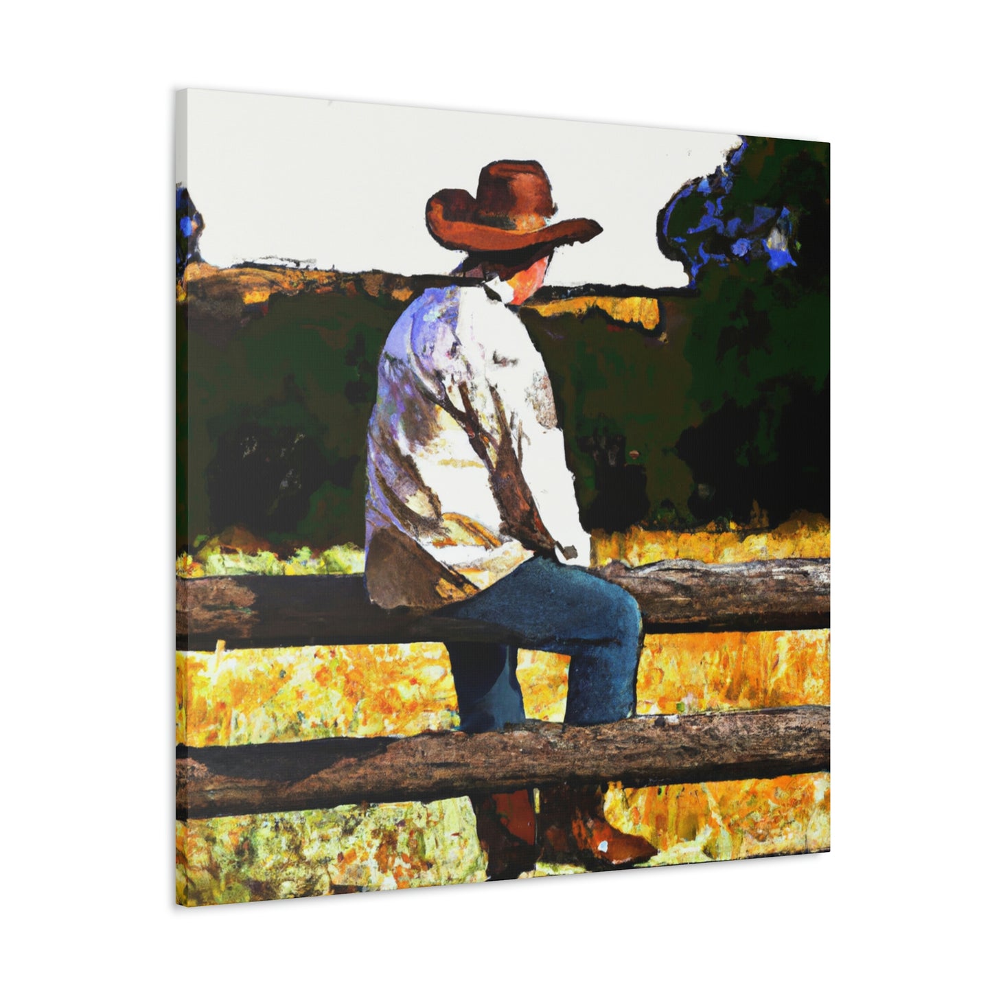 Cowboy on the Fence - Canvas